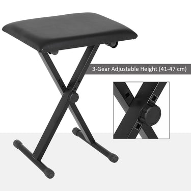 HOMCOM Adjustable Piano Bench, X-Style Folding Piano Stool with Padded Seat, Non-Slip Rubber Feet, Keyboard Chair, Black
