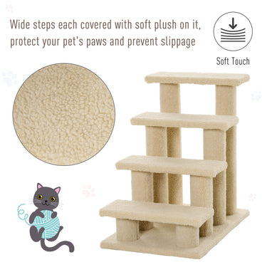 PawHut 23.5" 4 Tier Pet Stairs Dog Cat Step Scratch Post Furniture, Cream White