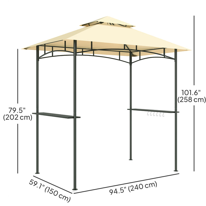Outsunny 8' x 5' Outdoor Grill Gazebo, Double Tiered Barbecue Grill Gazebo Shelter with 2 Side Shelves, Hooks, Beige