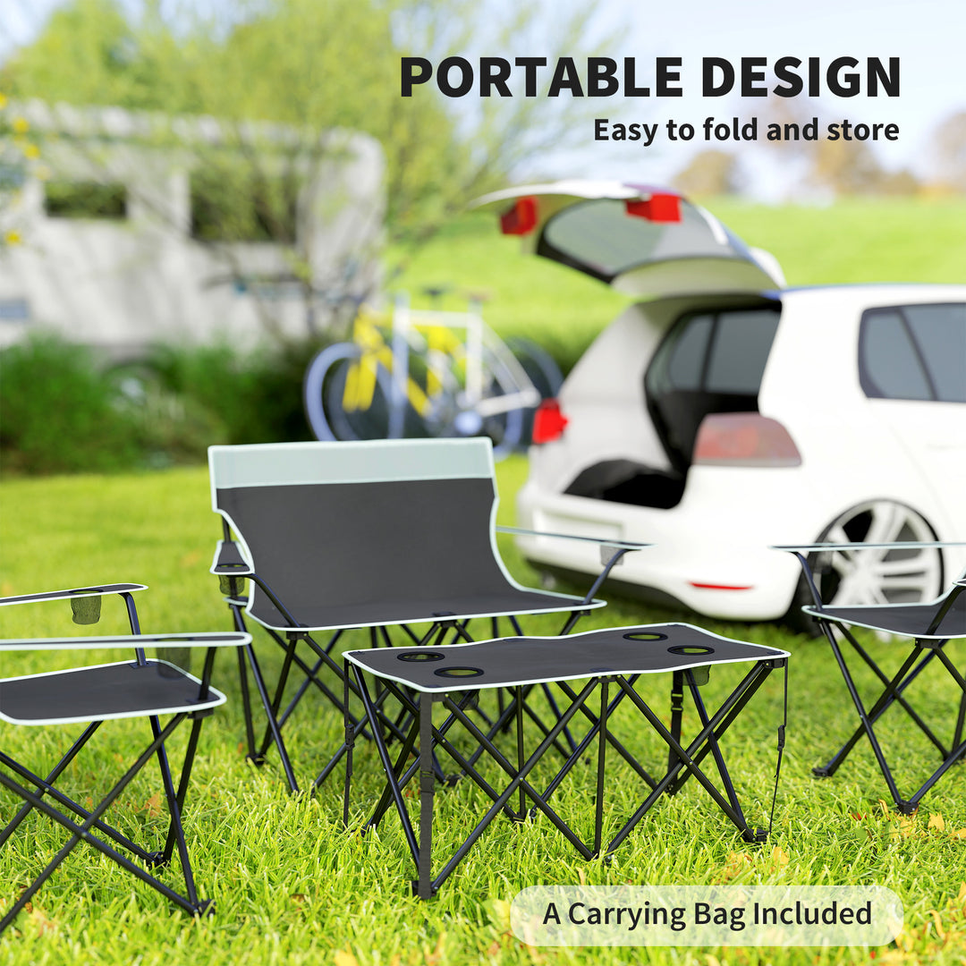 Outsunny 4 Piece Folding Camping Table and Chairs, Outdoor Lawn Chair Set w/ Table, Cup Holders for Hiking, Picnic, Grey