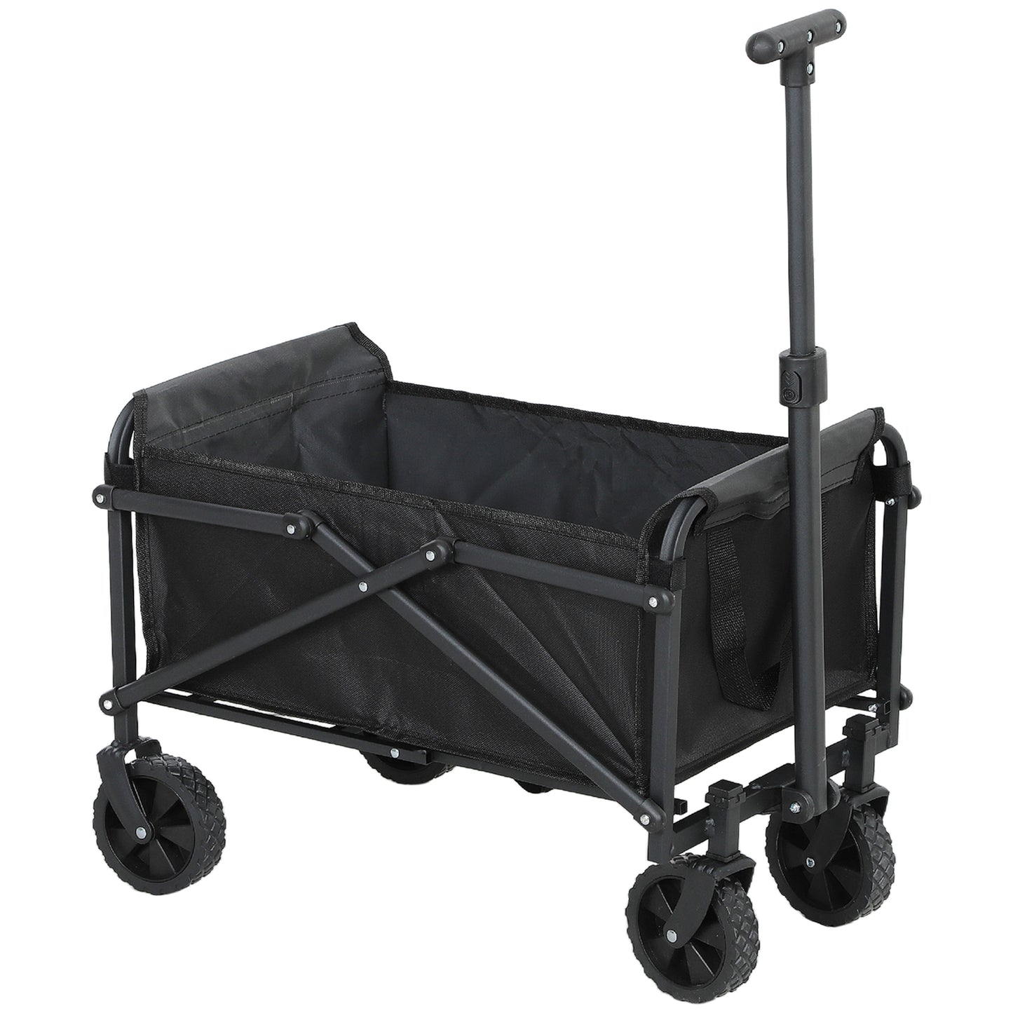 Outsunny Collapsible Folding Garden Cart, Heavy Duty Lawn Wagon with Universal Wheels and Adjustable Handle, Black