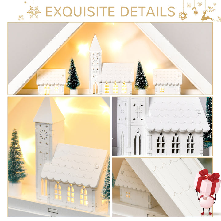 HOMCOM Christmas Advent Calendar, 2022 Light Up Table Xmas Wooden House Holiday Decoration with Countdown Drawer, Village, for kids Adults, White
