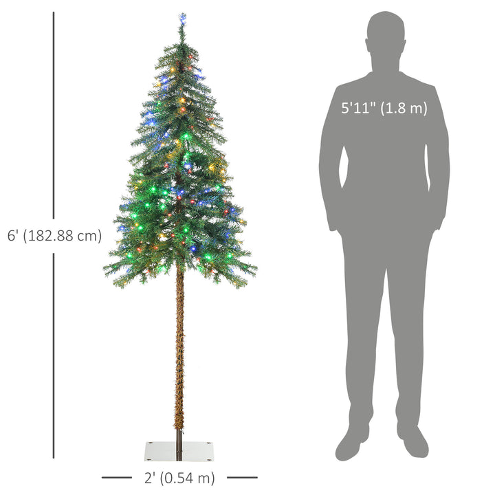 HOMCOM 6' Artificial Christmas Tree with Warm White or Colourful LED Lights, Pencil Shape, Steel Base