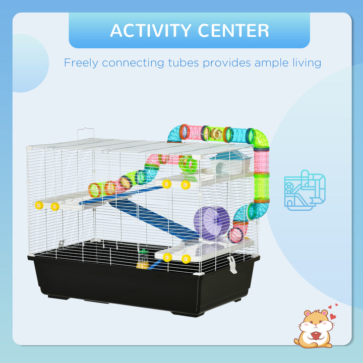 PawHut 31" Large Hamster Cage, Small Animal House, Multi-storey Gerbil Haven, Tunnel Tube System, with Water Bottle, Exercise Wheel, Food Dish, Ramps, White
