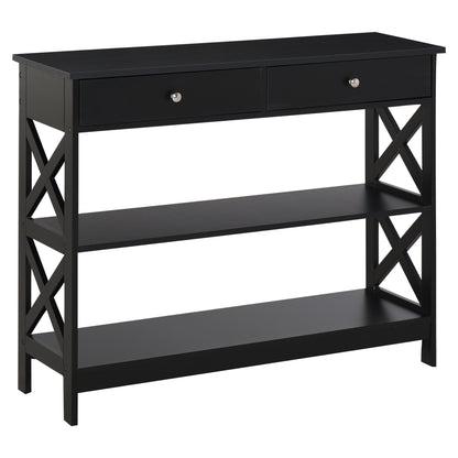 HOMCOM 39" Console Table, Narrow Entryway Table with Storage Shelves, Drawers and X Frame for Behind Couch, Living Room, Hallway, Black