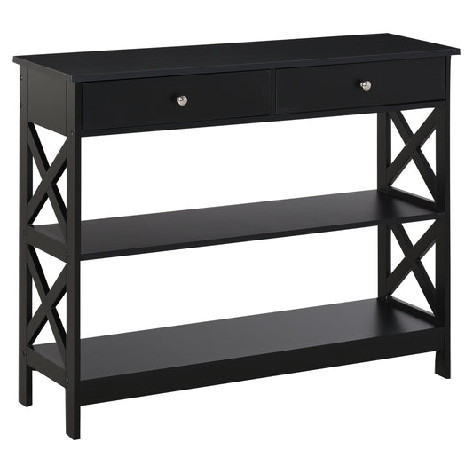 HOMCOM 39" Console Table, Narrow Entryway Table with Storage Shelves, Drawers and X Frame for Behind Couch, Living Room, Hallway, Black