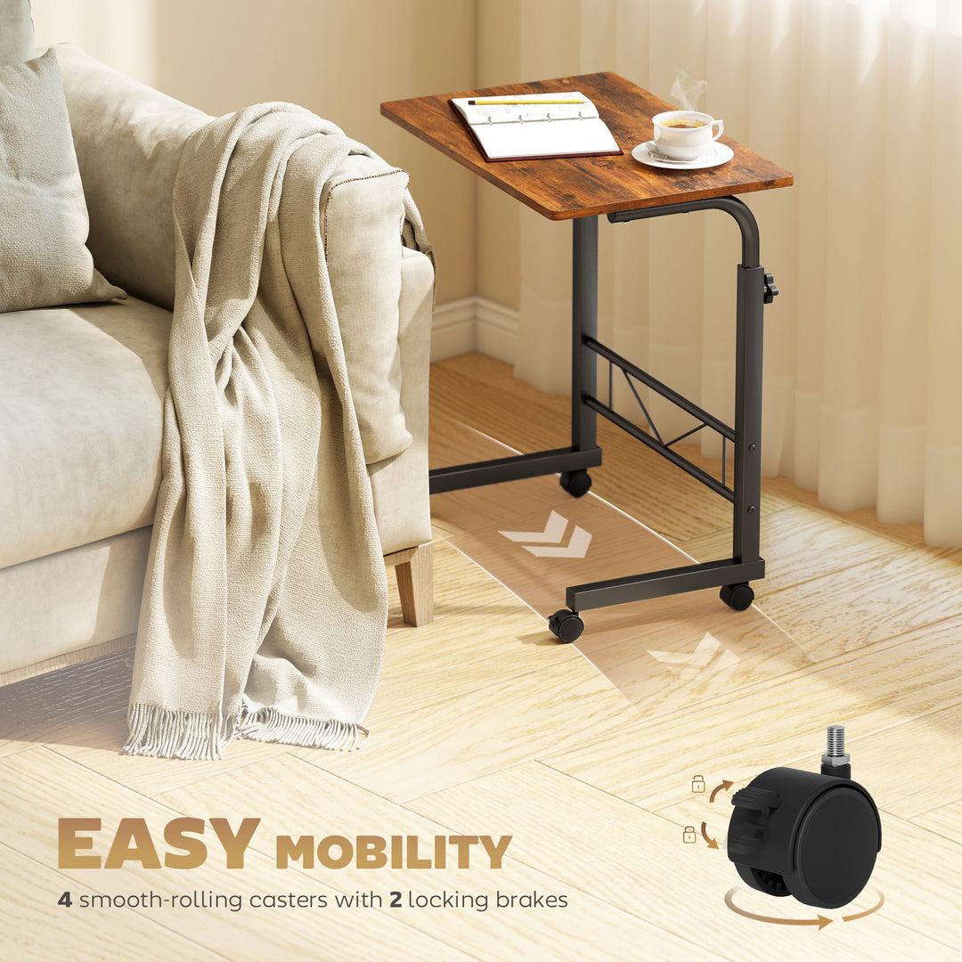 HOMCOM Mobile Standing Desk with Adjustable Height, 23.5 inch Stand Up Desk with Wheels, Natural Wood