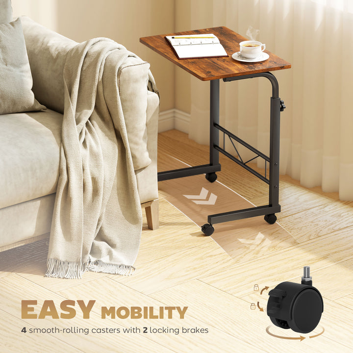 HOMCOM Mobile Standing Desk with Adjustable Height, 23.5 inch Stand Up Desk with Wheels, Natural Wood