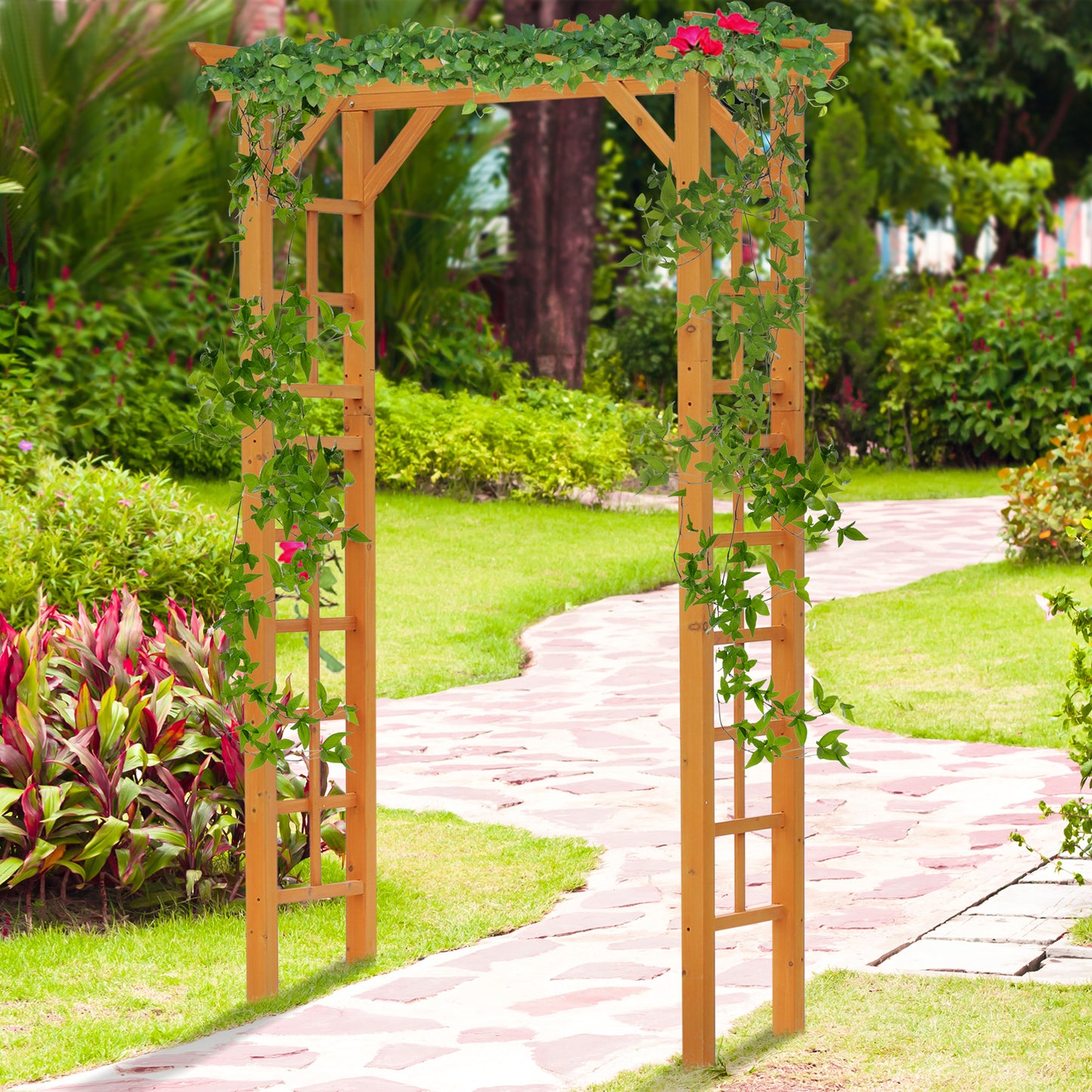 Outsunny 85" Wooden Outdoor Garden Arbour, Garden Arch Trellis for Climbing Vines  for Wedding and Ceremony - Orange