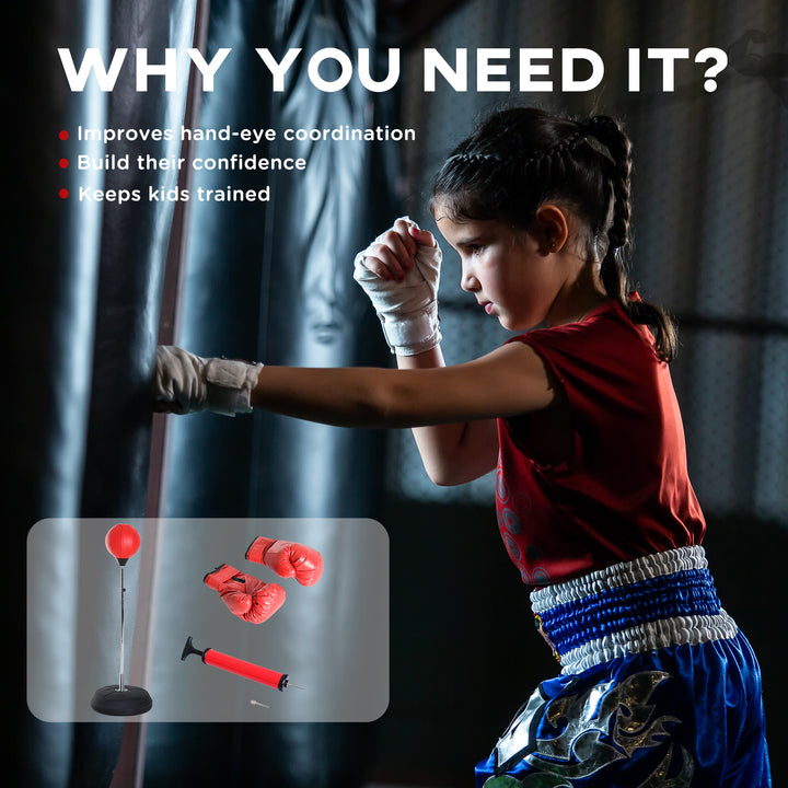 Soozier Boxing Bag with Stand, Freestanding Punching Bag with 49.6"-56.7" Adjustable Height, Fillable Base, Air Pump and Gloves