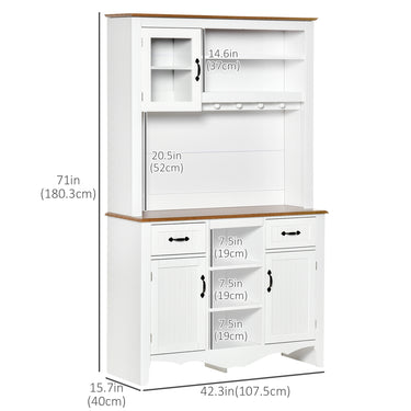 HOMCOM 71" Kitchen Buffet with Hutch, Farmhouse Style Storage Cupboard with Utility Drawer, 3 Door Cabinets and 5-tier Shelves, White