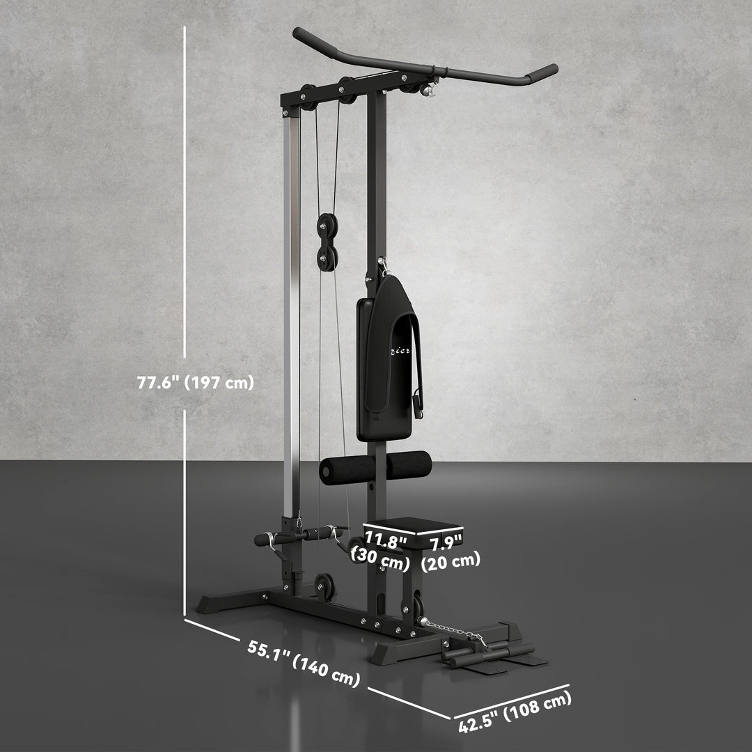 Soozier Lat Pull Down Machine, High / Low Pulley Machine with Adjustable Seat and Flip-Up Footplate, Black