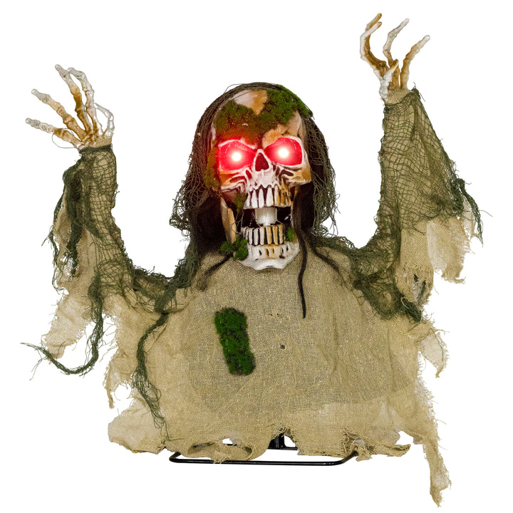 Outsunny Halloween Animated Skeleton with Glowing LED Eyes, Animatronic Halloween Decorations, Battery Operated