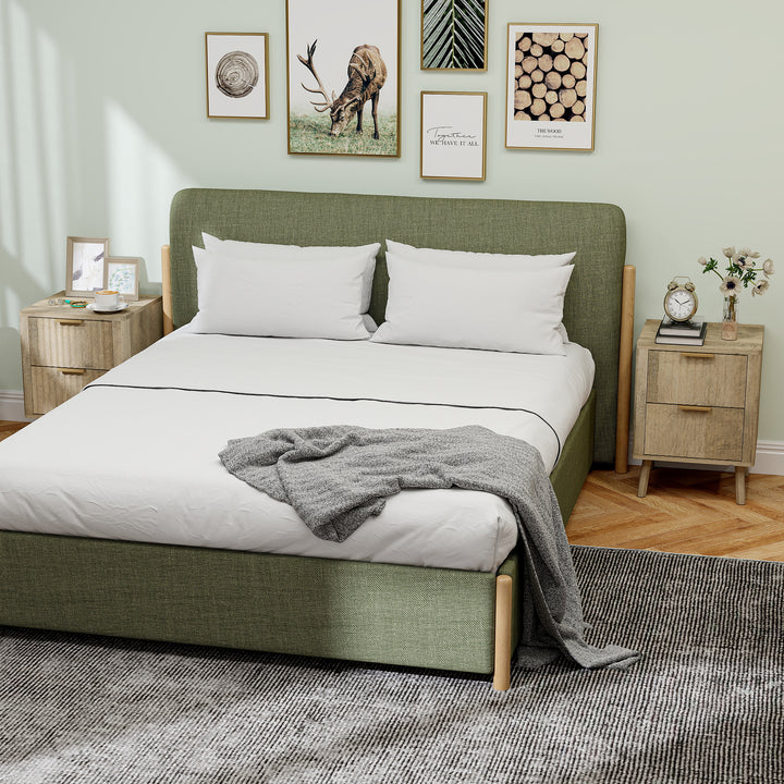 HOMCOM Night Stands Set of 2, Nightstands with Finger Pulls and Fluted Drawers, Bedside Tables with Round Edges, Oak