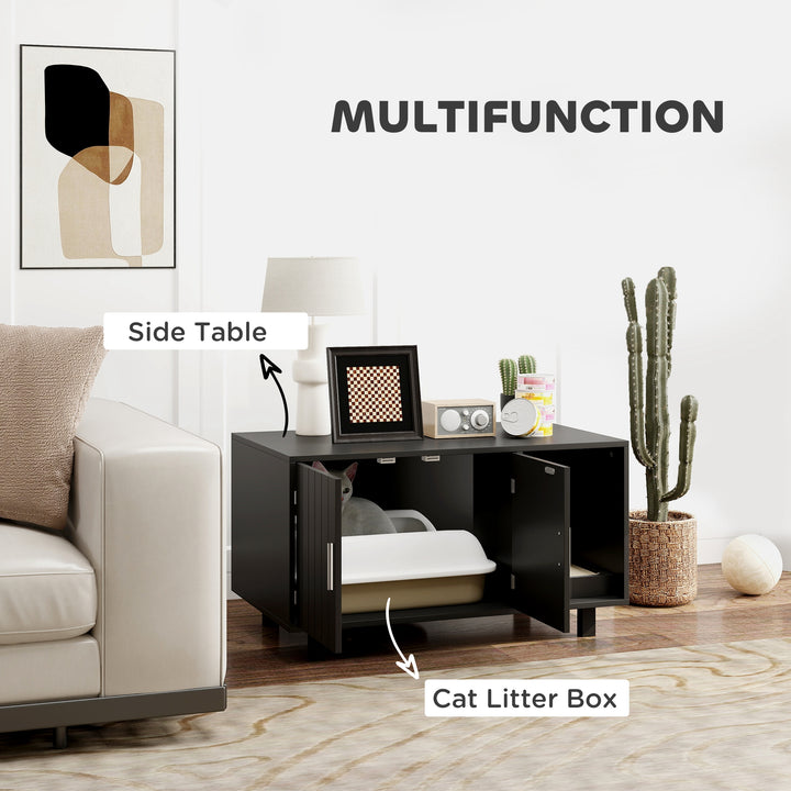 PawHut Cat Litter Box Enclosure, Hidden Litter Box Furniture, Cat House End Table Washroom with Scratching Pad, for Indoor Cats Kittens, Brown