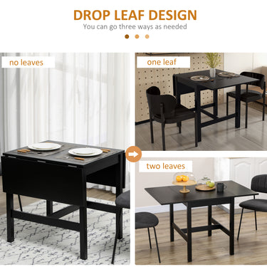 HOMCOM Solid Wood Kitchen Table, Farmhouse Drop Leaf Tables for Small Spaces, Folding Dining Table, Black