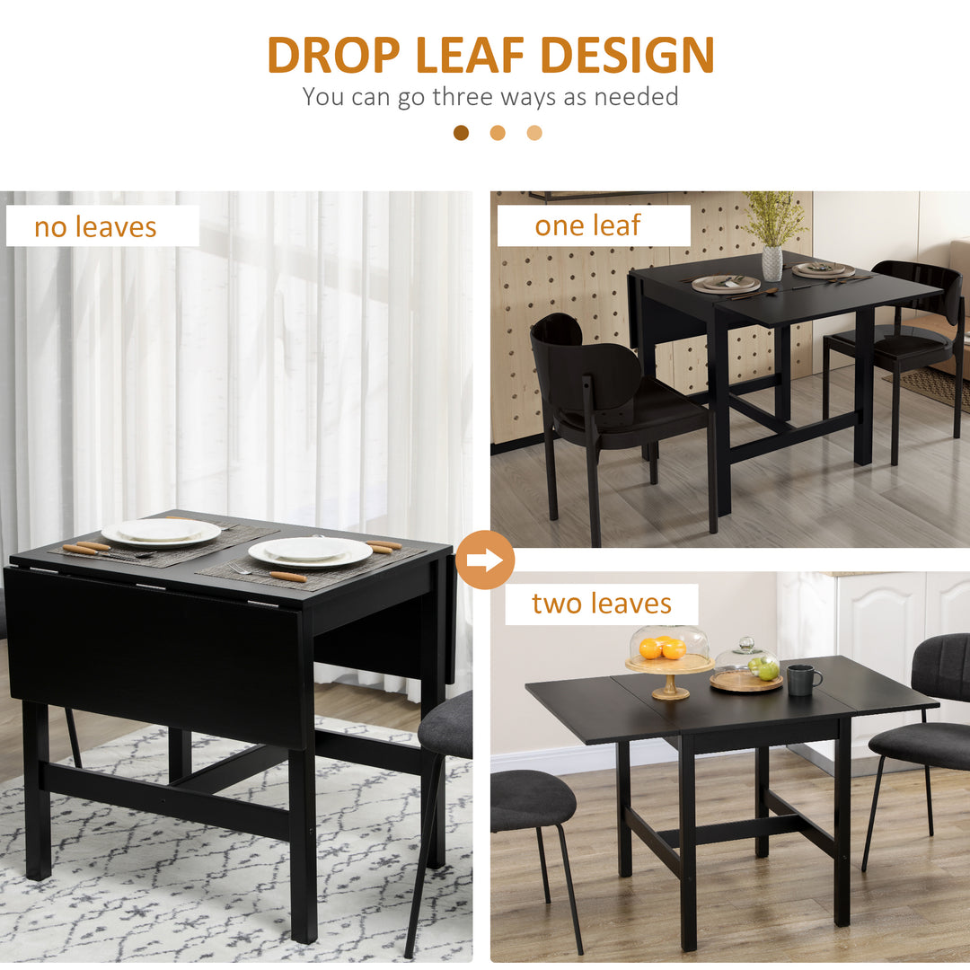 HOMCOM Solid Wood Kitchen Table, Farmhouse Drop Leaf Tables for Small Spaces, Folding Dining Table, Black