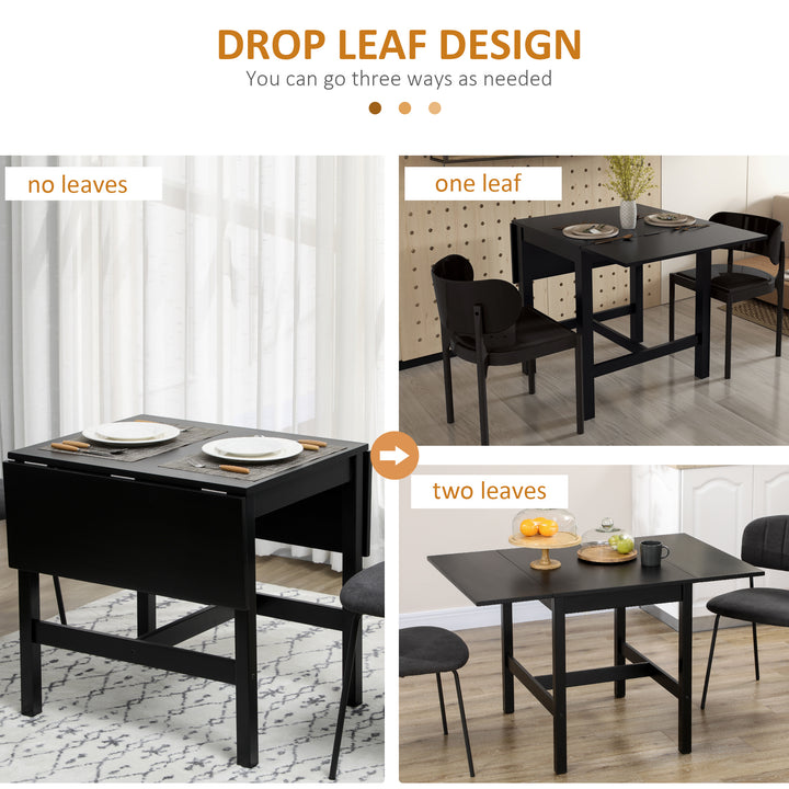 HOMCOM Solid Wood Kitchen Table, Farmhouse Drop Leaf Tables for Small Spaces, Folding Dining Table, Black