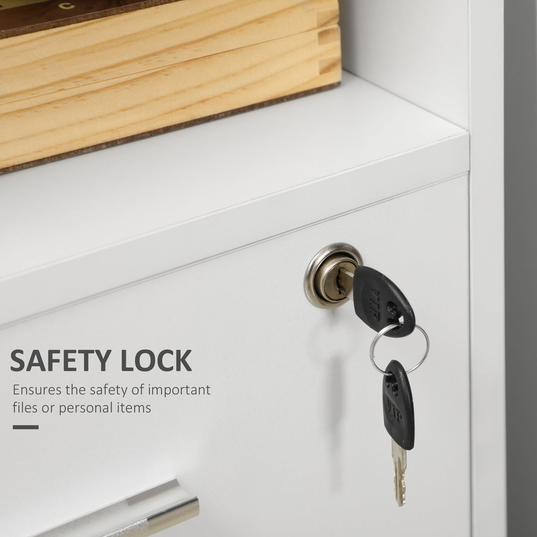 HOMCOM 57" Computer Desk with Drawers, Home Office Desk with Keyboard Tray, Open Shelves and Lockable Drawer, Writing Workstation for Study, Black