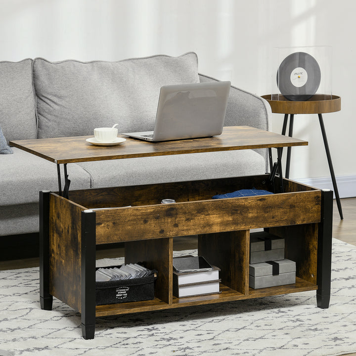 HOMCOM Lift Top Coffee Table, Modern Center Table with Storage Shelves and Hidden Compartment for Living Room, 41" L, Espresso