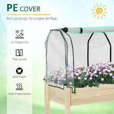 Outsunny Raised Garden Bed with PE Greenhouse Cover Outdoor Elevated Wood Planter Box for Herbs and Vegetables, Use for Patio, Backyard, Balcony, 48 x 22 x 46 inch, Natural