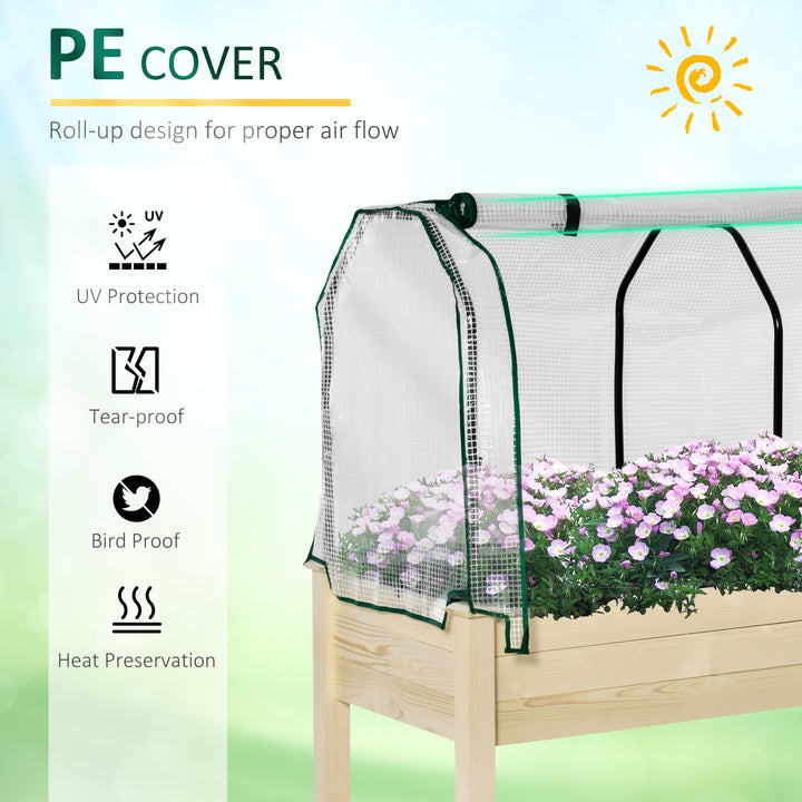 Outsunny Raised Garden Bed with PE Greenhouse Cover Outdoor Elevated Wood Planter Box for Herbs and Vegetables, Use for Patio, Backyard, Balcony, 48 x 22 x 46 inch, Natural