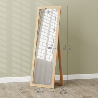 HOMCOM 58" x 20" Floor Standing Mirror, Full Body Mirror for Bedroom, Living Room, Oak