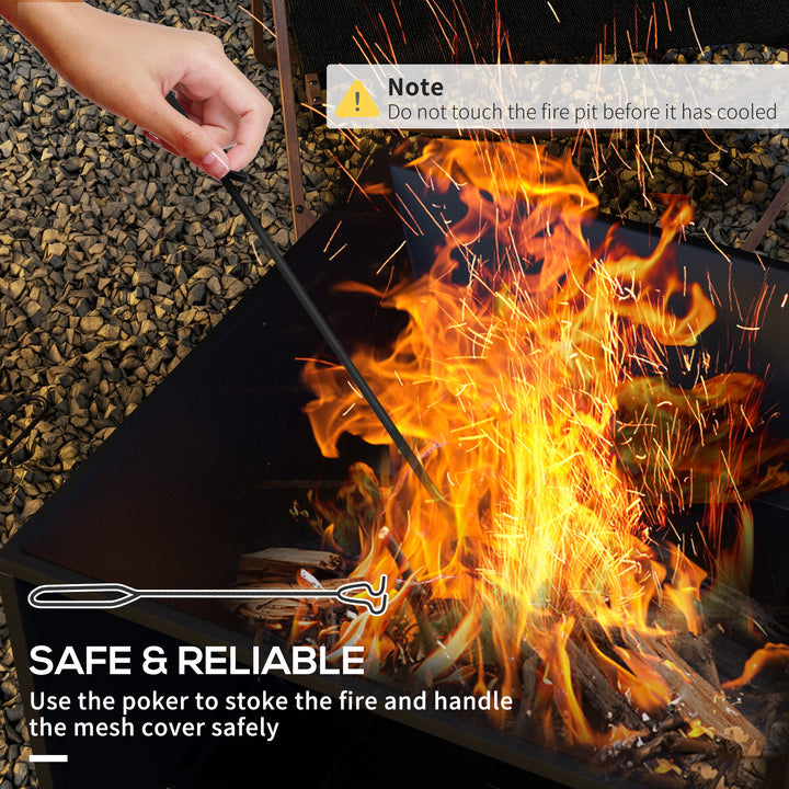 Outsunny Fire Pit Coffee Table with Storage Shelf, Wood-burning Firepit with Spark Screen and Poker, Black