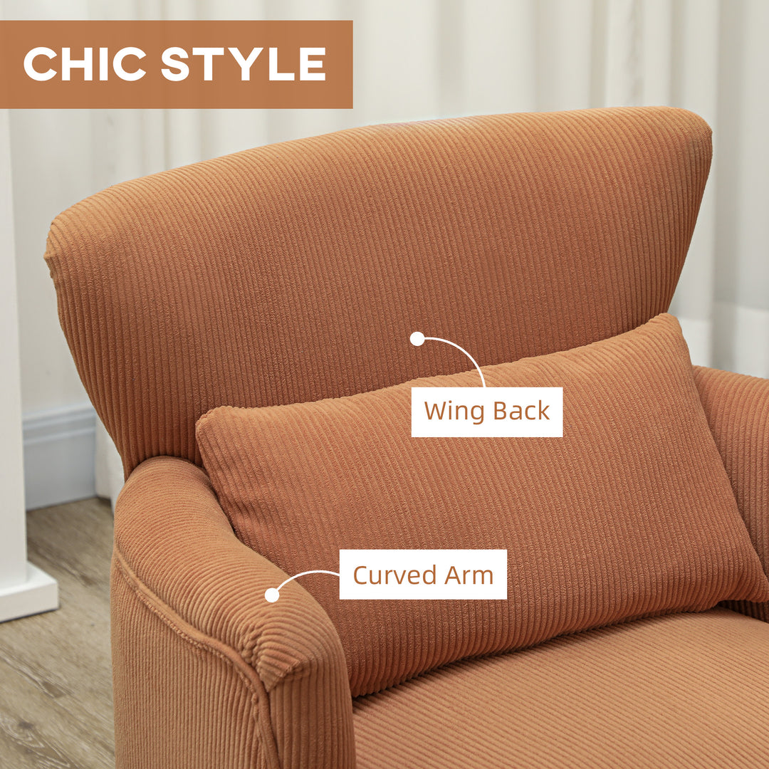 HOMCOM Modern Accent Chair, Upholstered Armchair with Solid Wood Legs and Lumbar Pillow for Living Room, Orange
