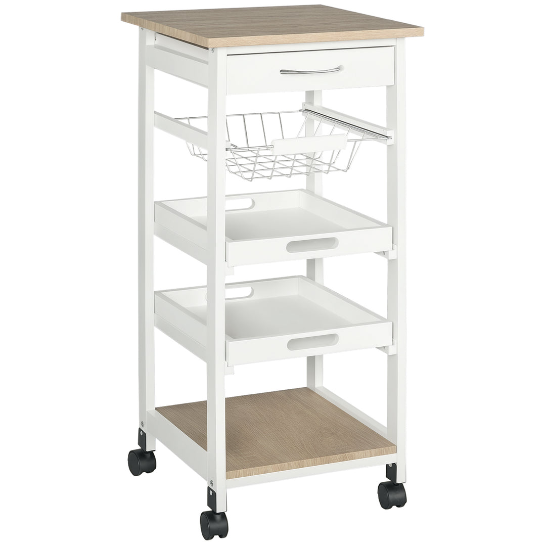 HOMCOM Rolling Kitchen Island Cart, Mobile Utility Storage Cart with Drawer, Wire Storage Basket, Removable Tray, Grey