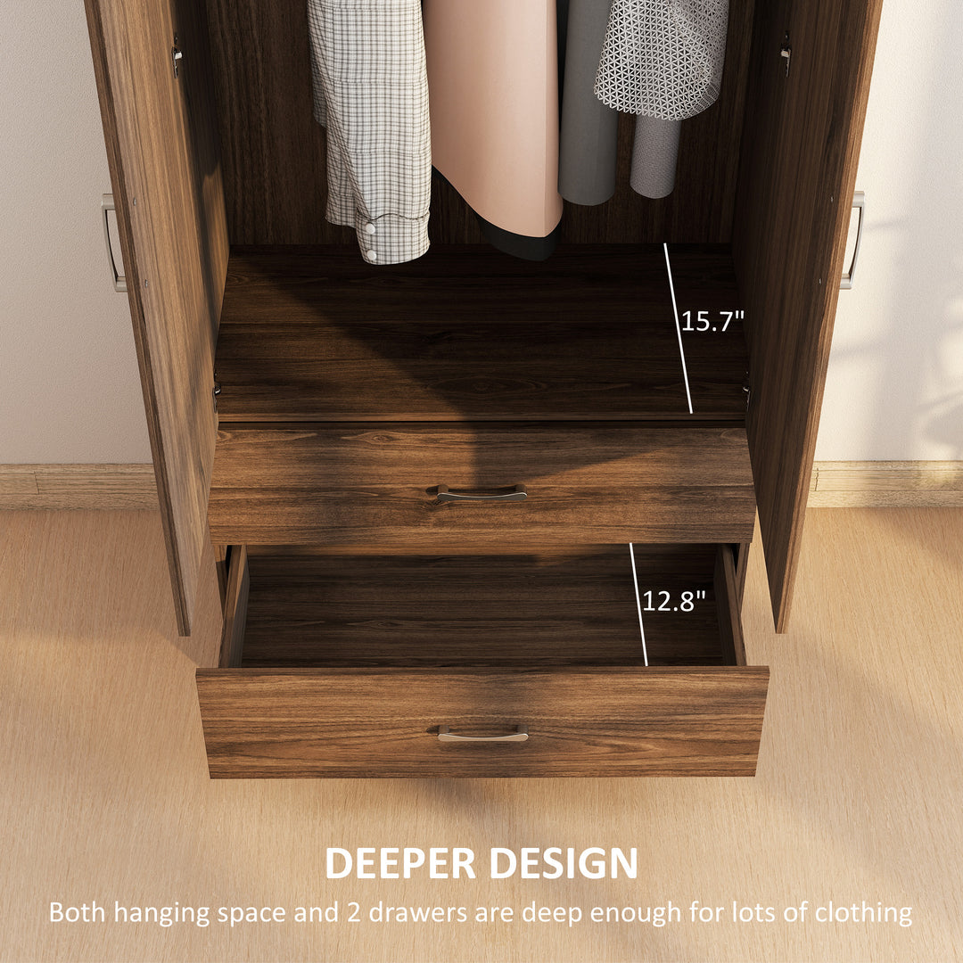 HOMCOM Wardrobe Closet Armoire with Hanging Rod and 2 Doors, Clothes Storage Organizer with 2 Drawers for Bedroom, Oak