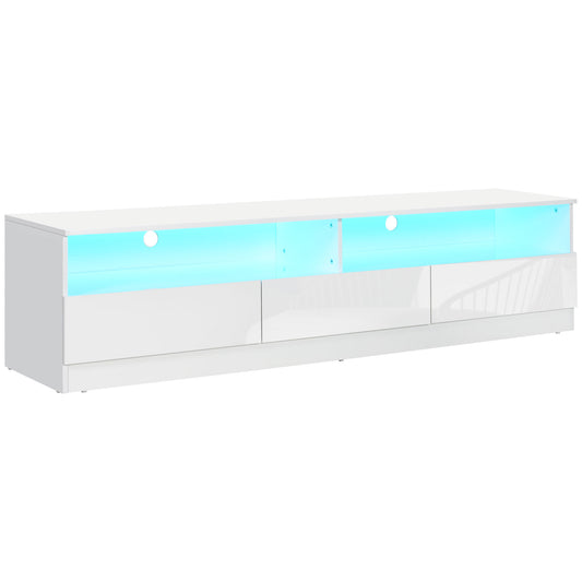 HOMCOM LED Lighted TV Stand for TVs up to 75", Modern TV Cabinet with Storage Drawers for Living Room, High Gloss White