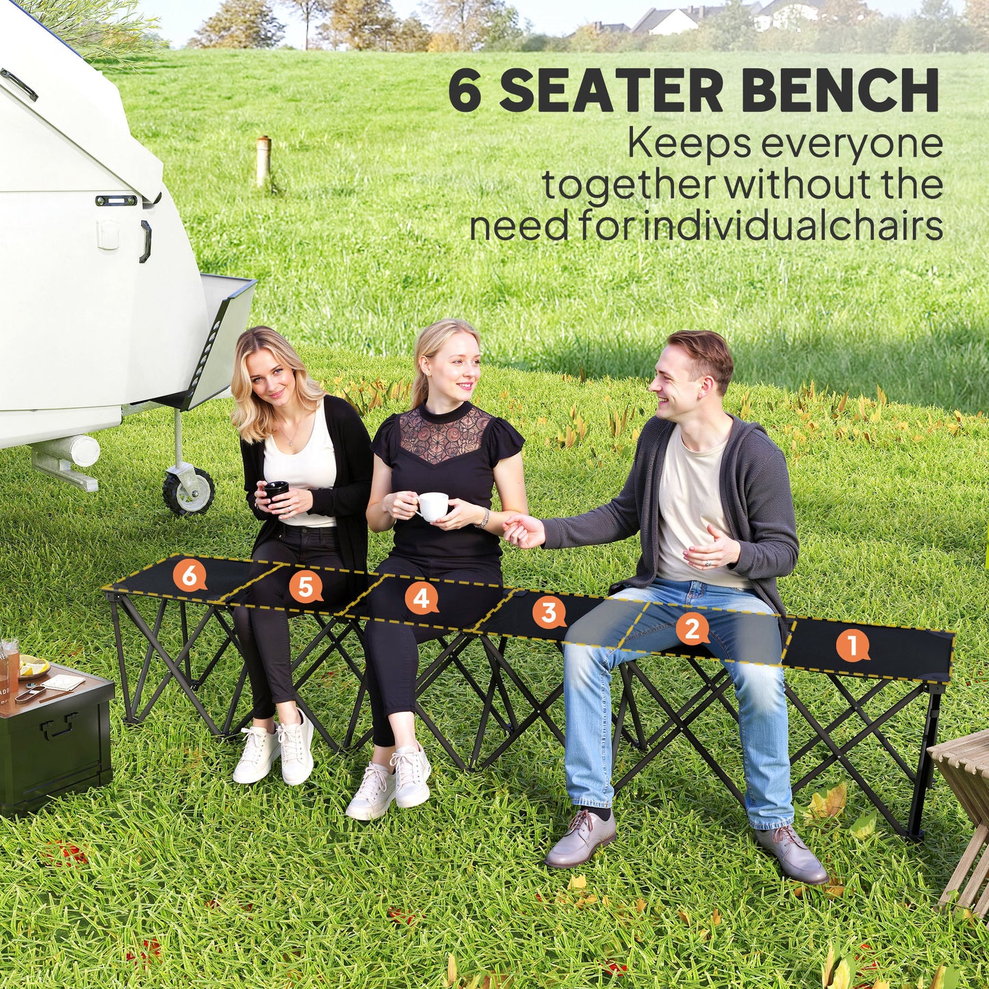 Outsunny Portable 6-Seater Folding Camping Chair, Team Bench Chair with Carry Bag for Soccer Football Team, No Assembly