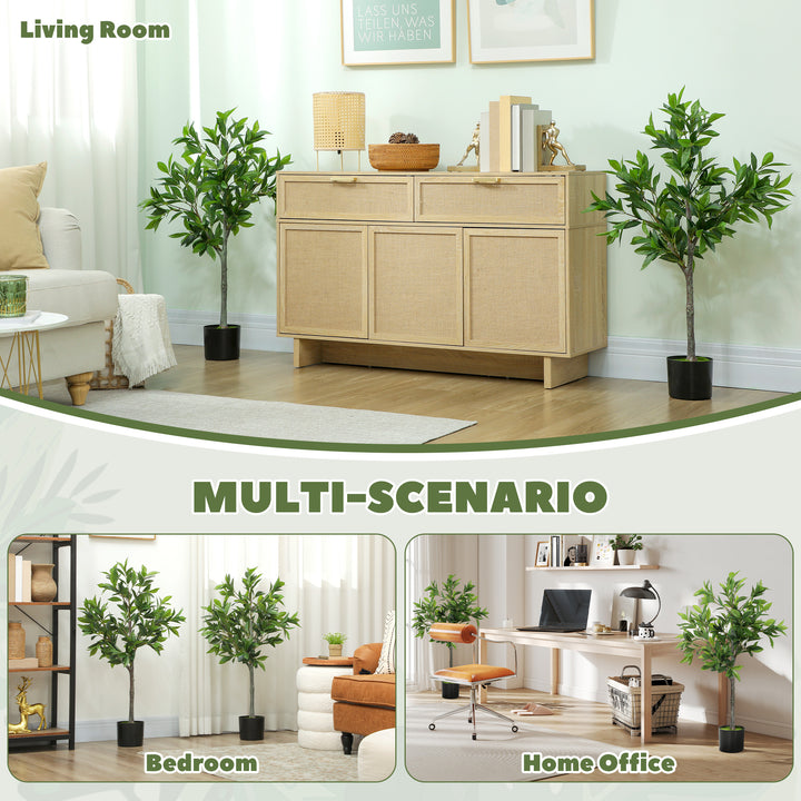 HOMCOM Potted Fake Plants Set of 2, Lifelike Laurel Artificial Trees with 345 PEVA Leaves for Indoor Outdoor Decor, Green