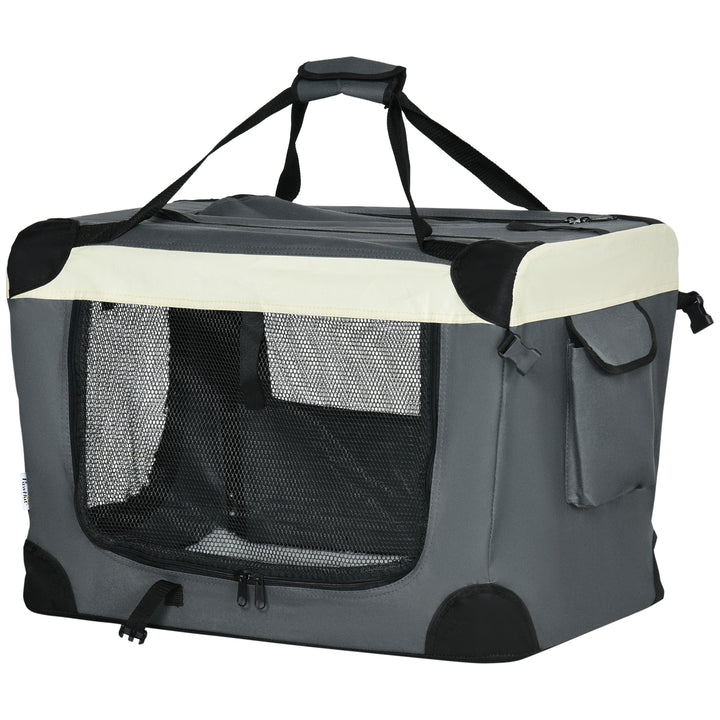 PawHut 24" Foldable Pet Carrier with Removable Mat, Breathable Mesh, Soft Side Pet Travel Crate for Cat & Miniature Dogs, Grey