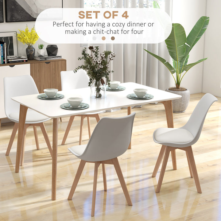 HOMCOM Modern Dining Table Chairs Set of 4, Rubber Wood Kitchen Table Chairs with PU Leather Cushion for Living Room, Bedroom
