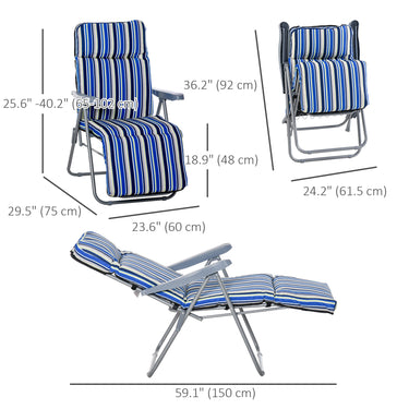 Outsunny Set of 2 Garden Sun Lounger, Outdoor Reclining Seat Cushioned Seat, Foldable Adjustable Recliner, Grey and Blue
