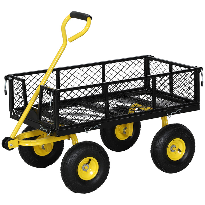 Outsunny 342L Utility Wagon Cart with Removable Mesh Sides to Convert into Flatbed for Beach Lawn Yard