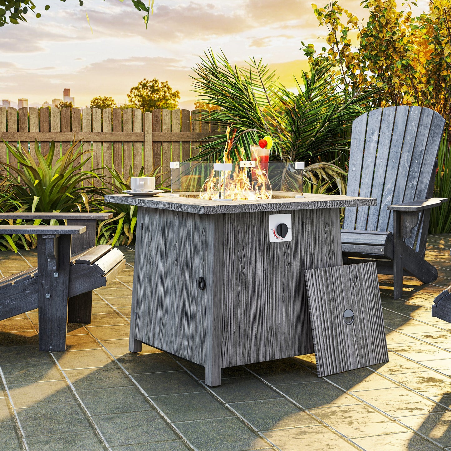 Outsunny 28" Propane Fire Pit Table 40,000 BTU Square Outdoor Gas Fire Table with Waterproof Cover, Adjustable Foot Pads