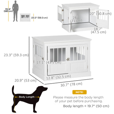 PawHut 31" Dog Crate Furniture End Table with Three Doors for Small Dogs, White