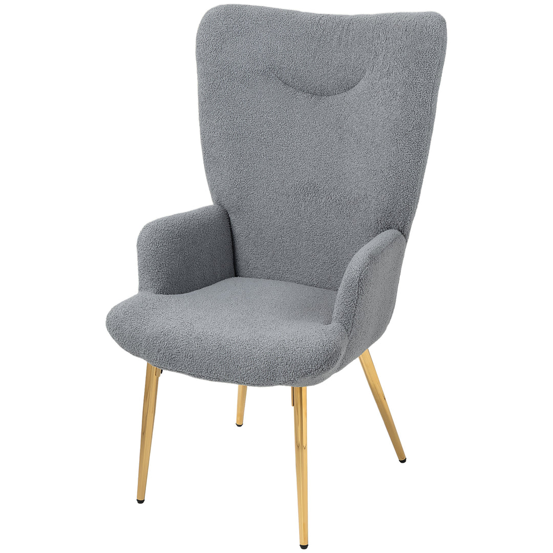 HOMCOM Modern Accent Armchair, Sherpa Boucle Lounge Chair with Metal Legs for Living Room, Bedroom, Grey