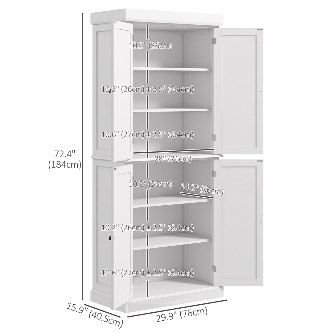 HOMCOM 72.5" Freestanding Kitchen Pantry Cabinet with 4 Doors, Black