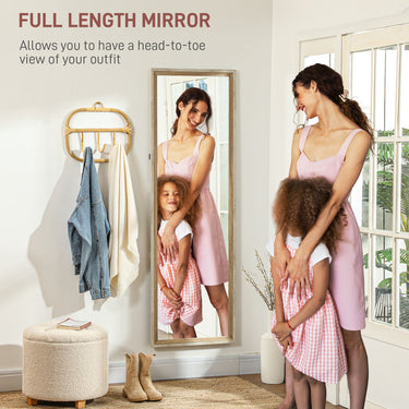 HOMCOM Floor Standing Mirror, Full Length Mirror, Free Standing, Leaning or Wall Mirror with Frame for Bedroom, Dark Wood Grain