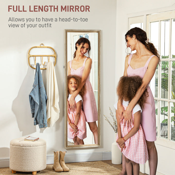 HOMCOM Floor Standing Mirror, Full Length Mirror, Free Standing, Leaning or Wall Mirror with Frame for Bedroom, Dark Wood Grain