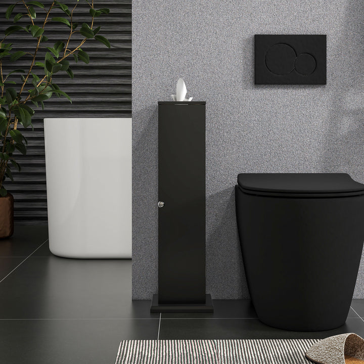 HOMCOM Small Toilet Paper Cabinet, Bathroom Corner Cabinet with Doors and Shelves for Paper Shampoo, Black