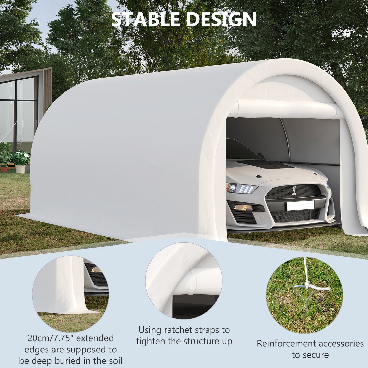 Outsunny 10' x 16' Heavy Duty Portable Carport Tent with Zippered Door, PE Cover for Car, Boat, Motorcycle, Bike, White