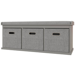 HOMCOM Shoe Storage Bench with Seat, Entryway Bench Seat with Cushion, 3 Fabric Drawers for Hallway, Grey
