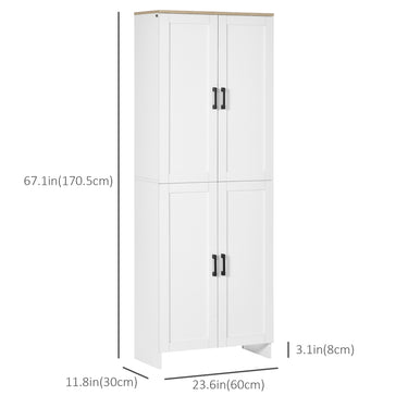 HOMCOM 67" 4-Door Kitchen Pantry Cabinet, Freestanding Storage Cabinet Cupboard with Adjustable Shelves, White
