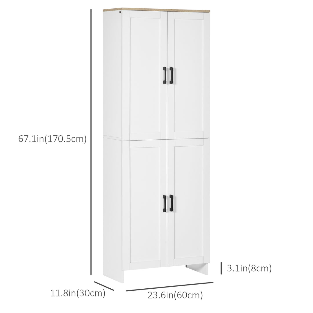 HOMCOM 67" 4-Door Kitchen Pantry Cabinet, Freestanding Storage Cabinet Cupboard with Adjustable Shelves, White