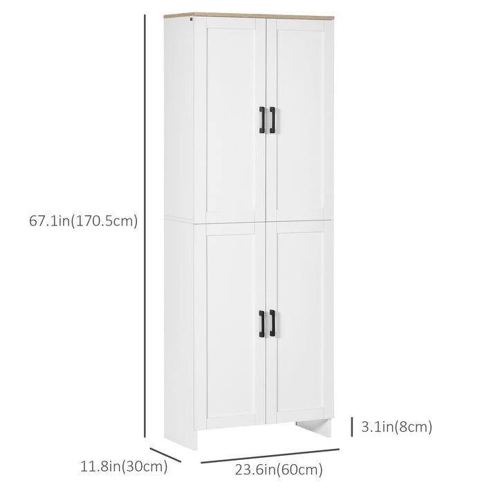 HOMCOM 67" 4-Door Kitchen Pantry Cabinet, Freestanding Storage Cabinet Cupboard with Adjustable Shelves, White